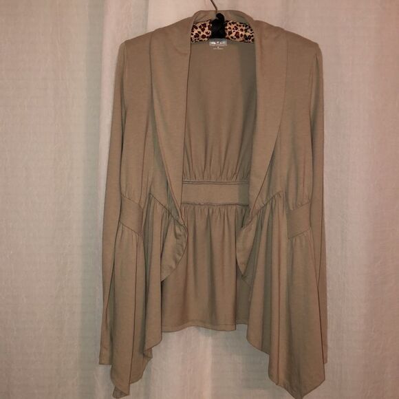 Converse S Taupe Open Front Shawl Collar Asymmetrical Cotton Cardigan - Picture 3 of 12